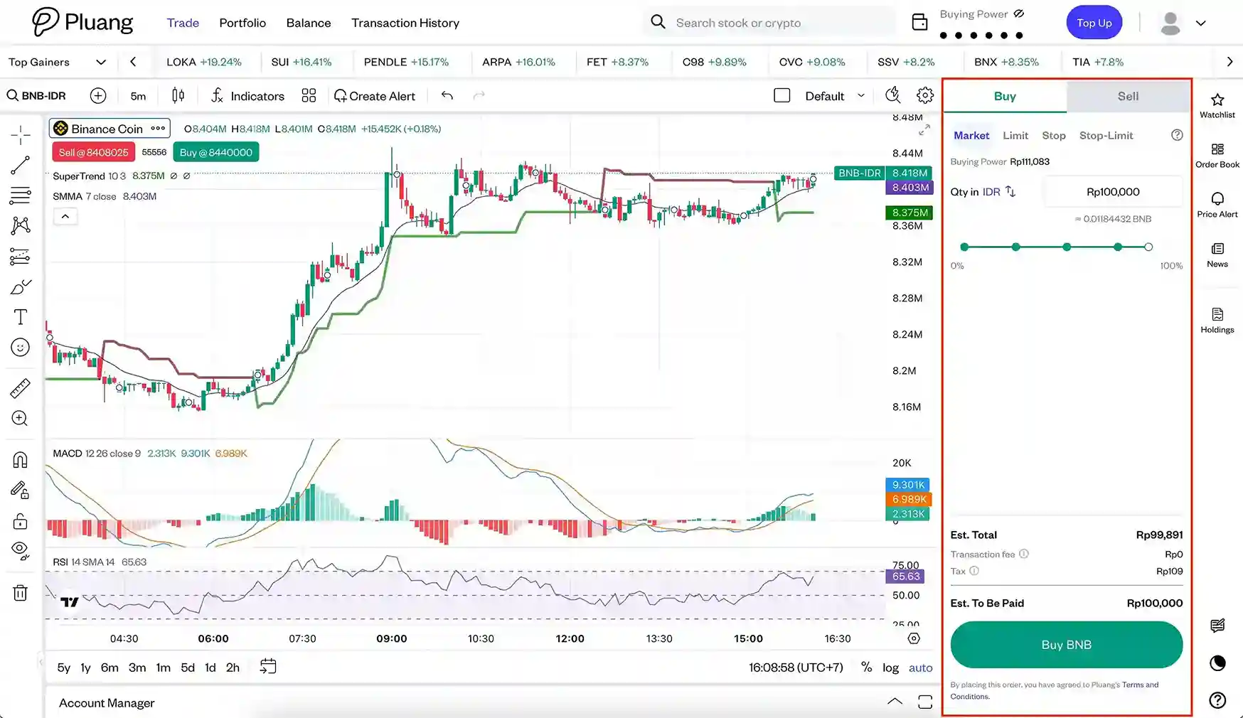 order window pada pluang web trading